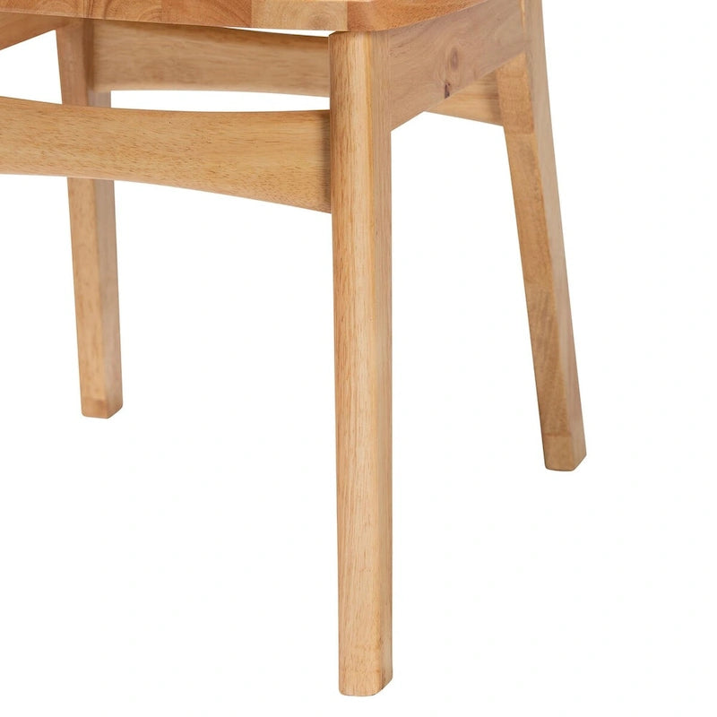 Ensemble de 2 chaises de salle à manger Nenet, style moderne du milieu du siècle, en bois fini chêne brun et rotin.