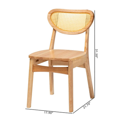 Ensemble de 2 chaises de salle à manger Nenet, style moderne du milieu du siècle, en bois fini chêne brun et rotin.