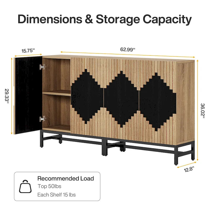 Buffet à 4 portes et étagères réglables