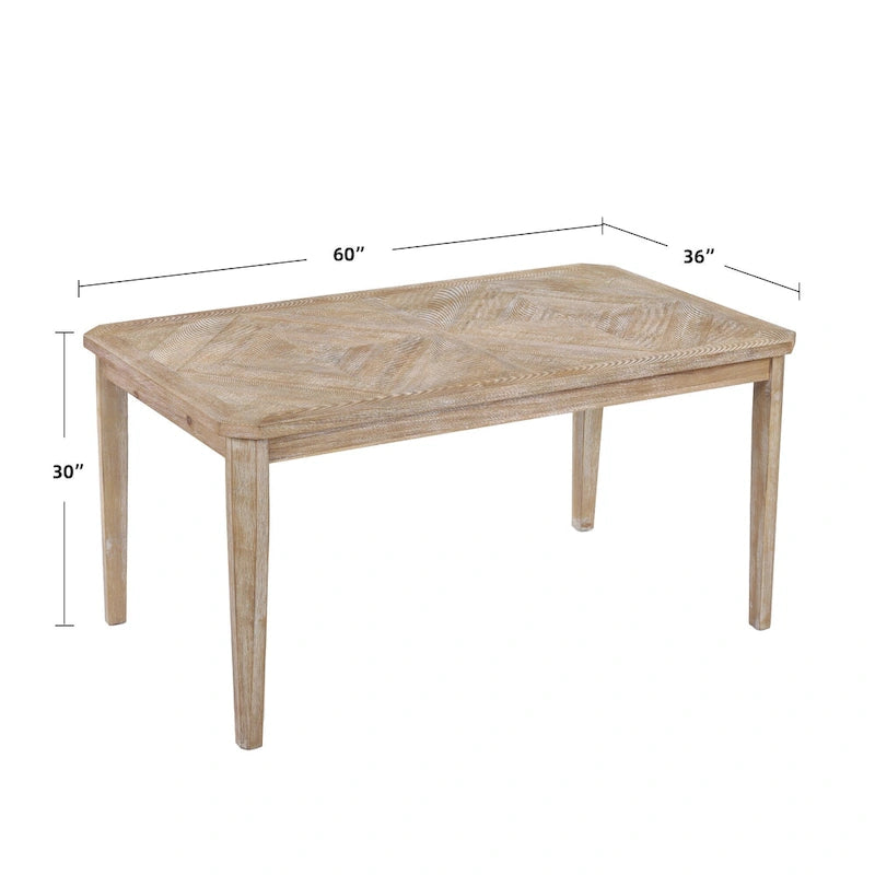 Ensemble de salle à manger minimaliste 6 pièces en chêne de 60 pouces de longueur (1 table à manger + 4 chaises rembourrées + 1 banc)