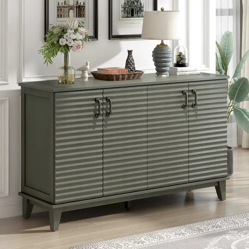 Modern 4-Door Sideboard with Large Storage Buffet with Adjustable Shelves and Metal Handles