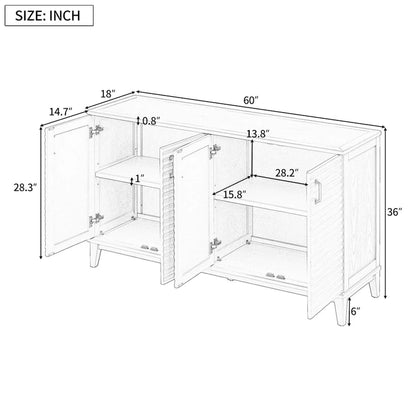 Buffet moderne à 4 portes avec grand espace de rangement, étagères réglables et poignées en métal