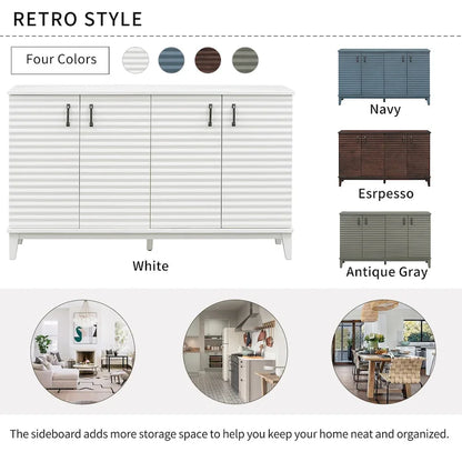 Buffet moderne à 4 portes avec grand espace de rangement, étagères réglables et poignées en métal