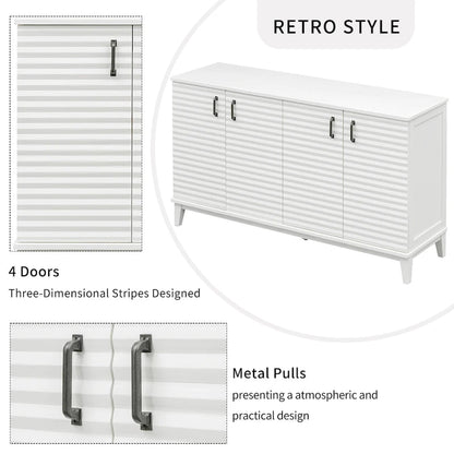 Buffet moderne à 4 portes avec grand espace de rangement, étagères réglables et poignées en métal