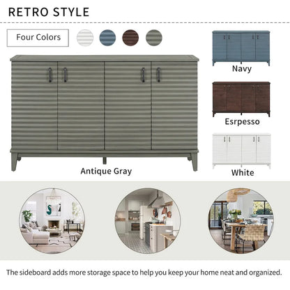 Buffet moderne à 4 portes avec grand espace de rangement, étagères réglables et poignées en métal