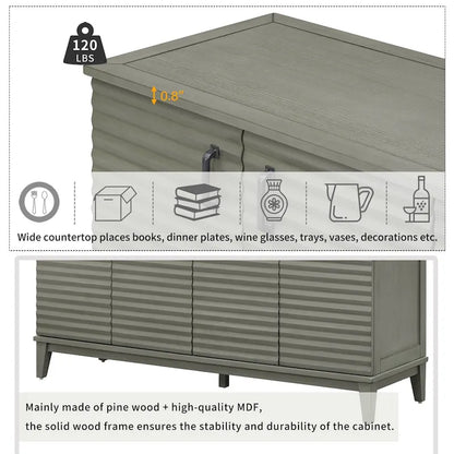 Buffet moderne à 4 portes avec grand espace de rangement, étagères réglables et poignées en métal
