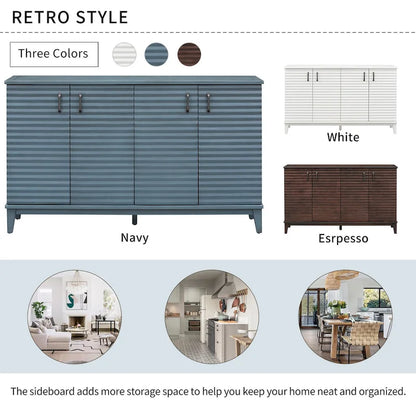 Buffet moderne à 4 portes avec grand espace de rangement, étagères réglables et poignées en métal