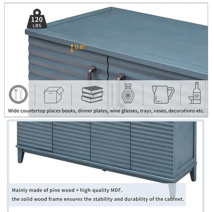 Buffet moderne à 4 portes avec grand espace de rangement, étagères réglables et poignées en métal