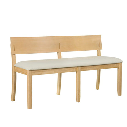 Celi 53 Inch Dining Bench, Cream Fabric Seat, Natural Brown Wood Frame
