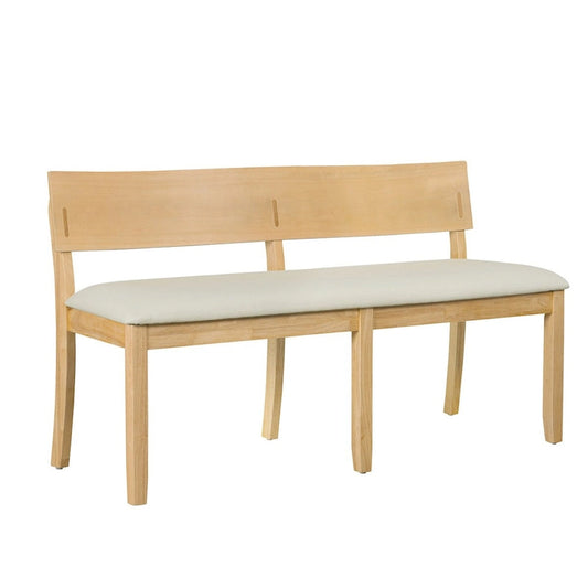 Celi 53 Inch Dining Bench, Cream Fabric Seat, Natural Brown Wood Frame