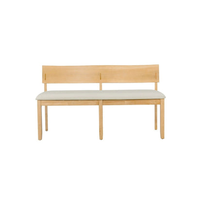 Banc de salle à manger Celi 135 cm, assise en tissu crème, structure en bois brun naturel
