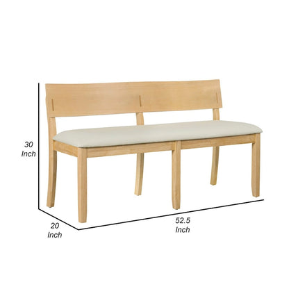 Banc de salle à manger Celi 135 cm, assise en tissu crème, structure en bois brun naturel
