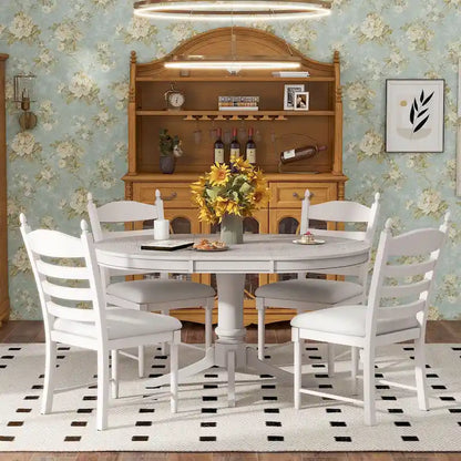 5-Piece Dining Table Set Round Extendable Dining Table and 4 Chairs