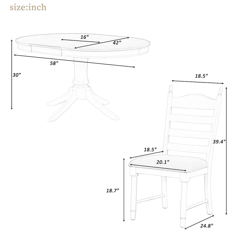 Ensemble de salle à manger 5 pièces comprenant une table ronde extensible et 4 chaises