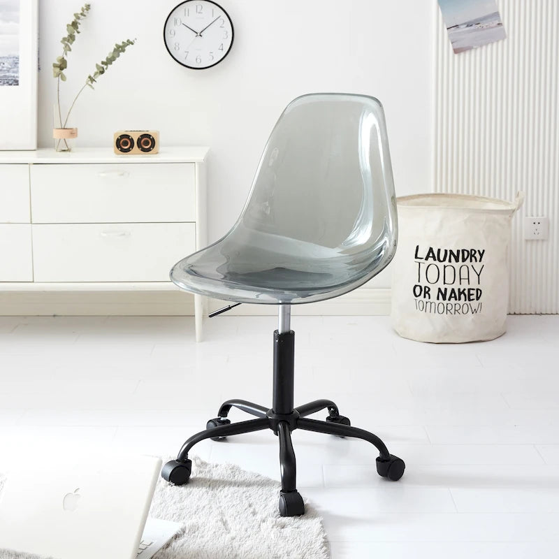 Chaise de bureau réglable à roulettes en acrylique sans accoudoirs pour style de vie urbain
