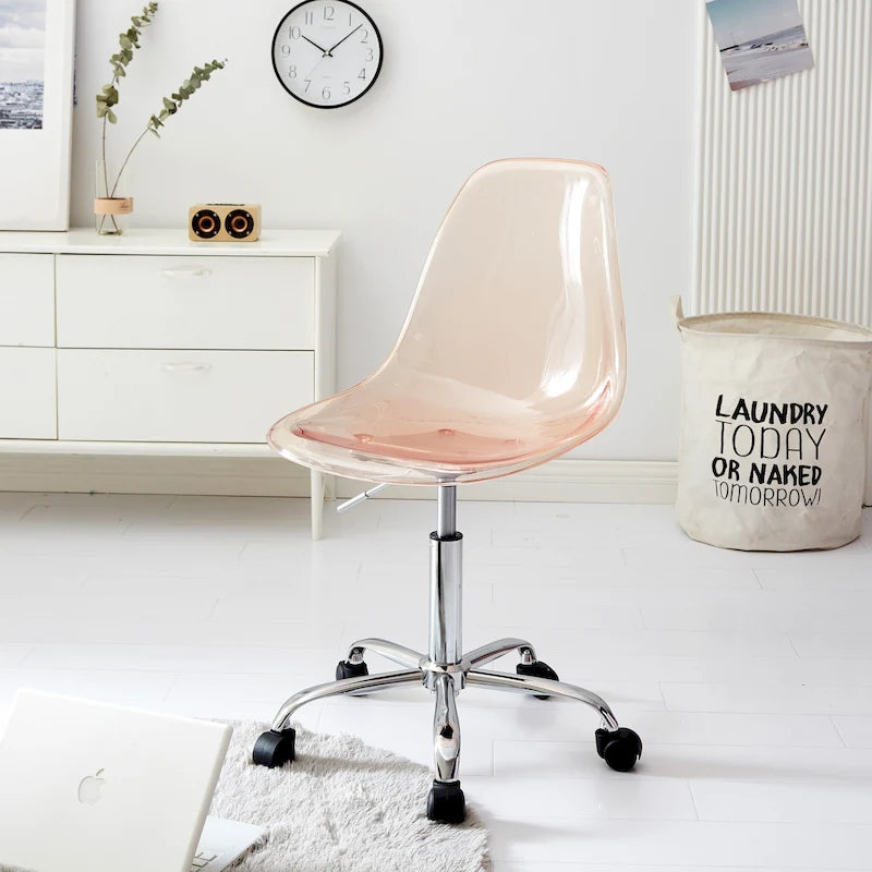 Chaise de bureau réglable à roulettes en acrylique sans accoudoirs pour style de vie urbain