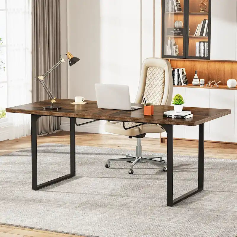 Bureau d'ordinateur extensible, poste de travail rectangulaire de 63 à 78,8 pouces avec pieds en métal