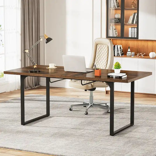Extendable Computer Desk, 63-78.8 Rectangular Writing Desk Workstation with Metal Legs