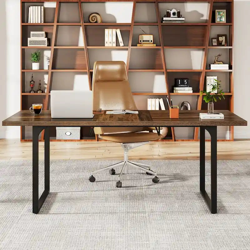 Bureau d'ordinateur extensible, poste de travail rectangulaire de 63 à 78,8 pouces avec pieds en métal