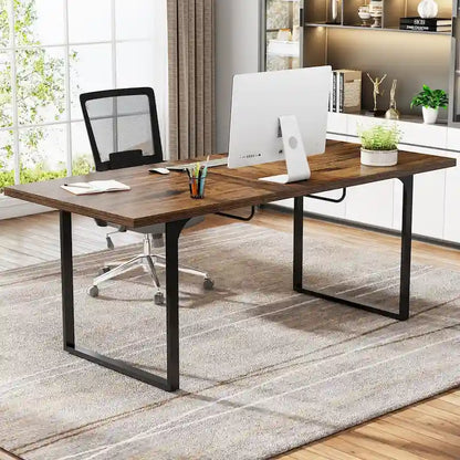 Bureau d'ordinateur extensible, poste de travail rectangulaire de 63 à 78,8 pouces avec pieds en métal