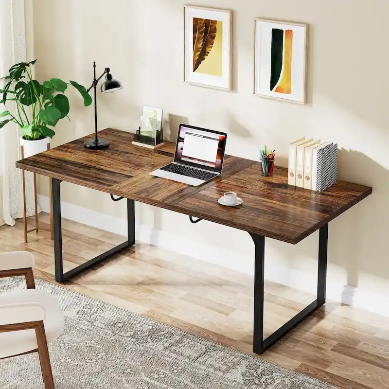Bureau d'ordinateur extensible, poste de travail rectangulaire de 63 à 78,8 pouces avec pieds en métal