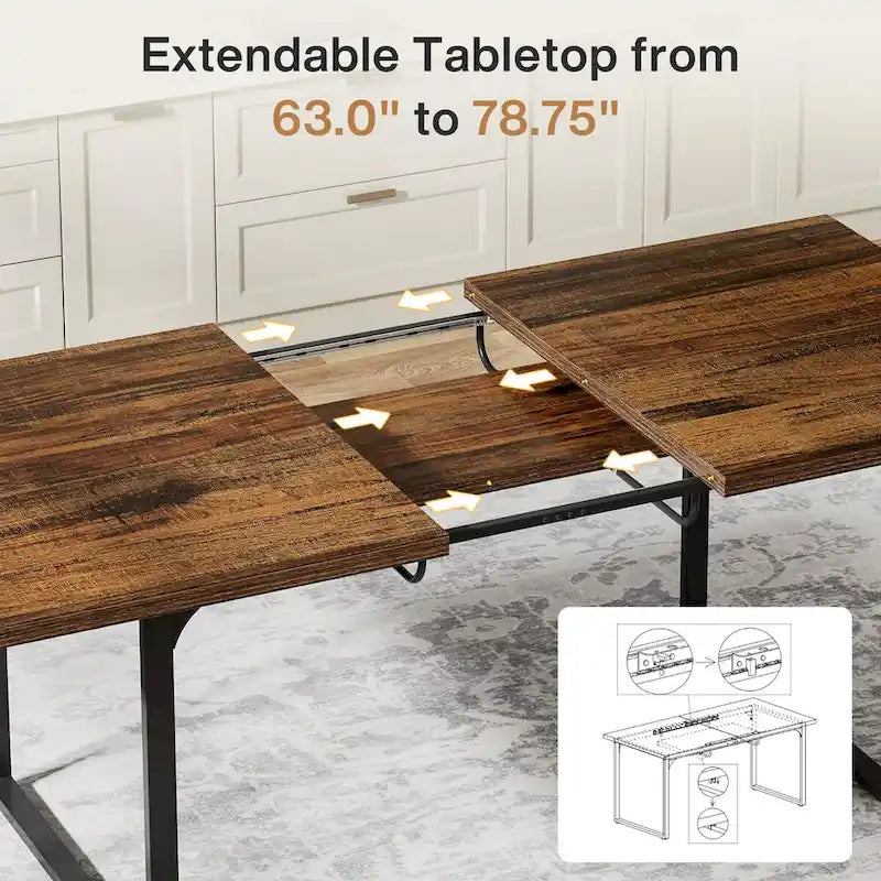 Bureau d'ordinateur extensible, poste de travail rectangulaire de 63 à 78,8 pouces avec pieds en métal