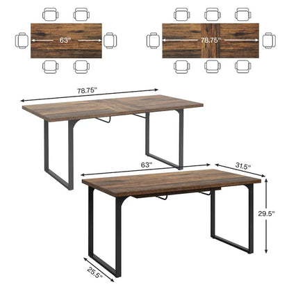 Bureau d'ordinateur extensible, poste de travail rectangulaire de 63 à 78,8 pouces avec pieds en métal