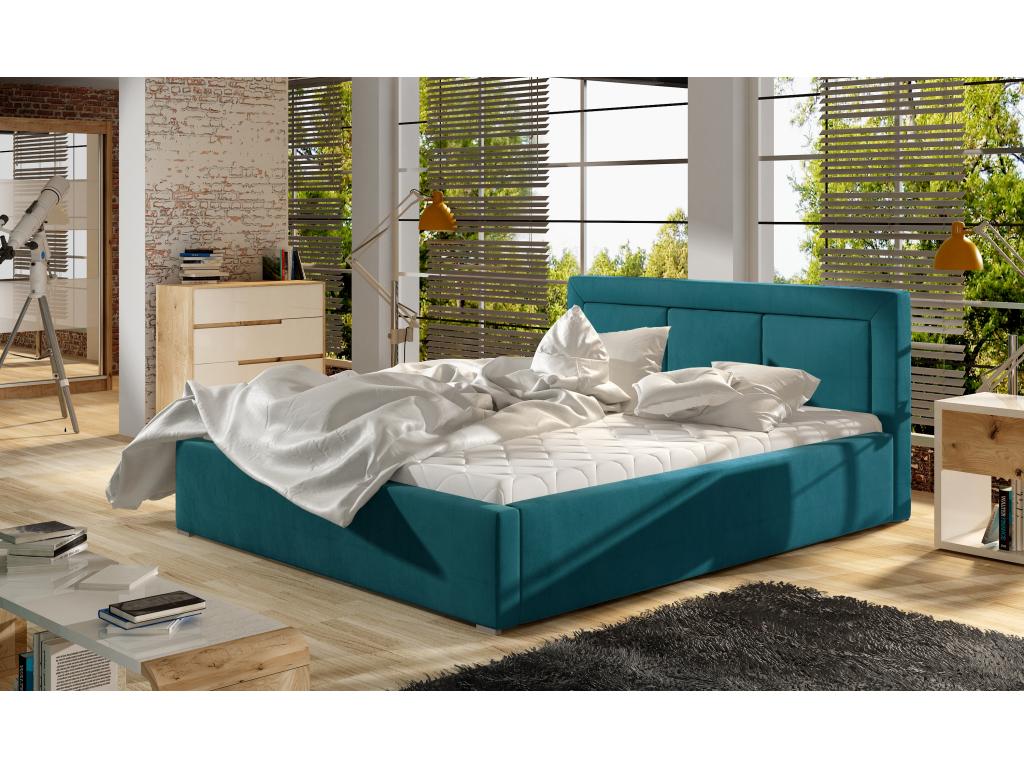 Lit velours bleu canard grand carré capitonné Doucezen - 4 tailles-180x200