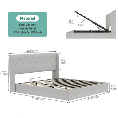 Lit plateforme Moasis Queen avec tête de lit rembourrée et rangement intégré