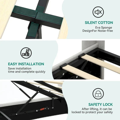 Lit plateforme Moasis Queen avec tête de lit rembourrée et rangement intégré