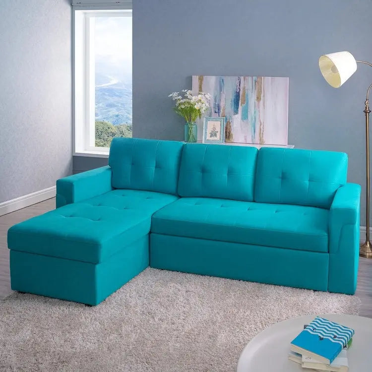 Canapé d'angle convertible réversible moderne Perry avec méridienne de rangement, canapé-lit gigogne pour salon