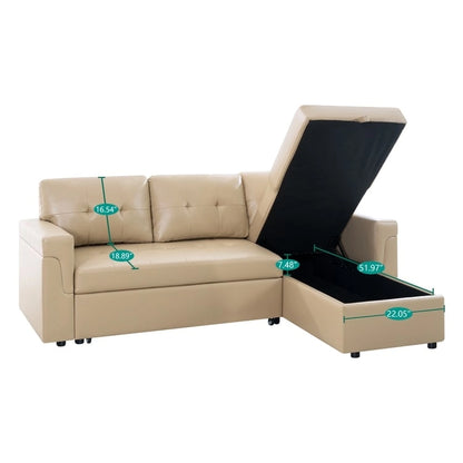 Canapé d'angle convertible réversible moderne Perry avec méridienne de rangement, canapé-lit gigogne pour salon