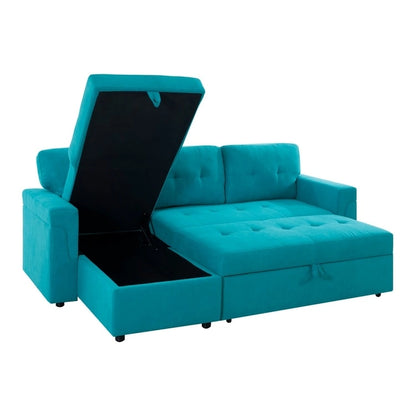 Canapé d'angle convertible réversible moderne Perry avec méridienne de rangement, canapé-lit gigogne pour salon
