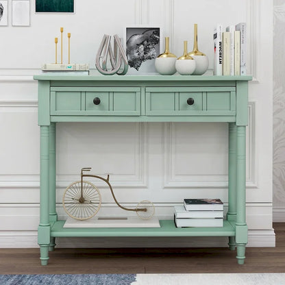 Console de style traditionnel avec deux tiroirs et une étagère inférieure