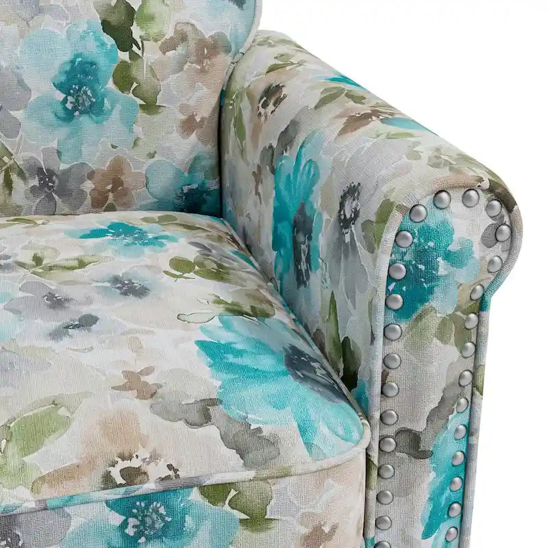 Fauteuil d'appoint Hervé traditionnel à accoudoirs roulés et clous décoratifs en étain