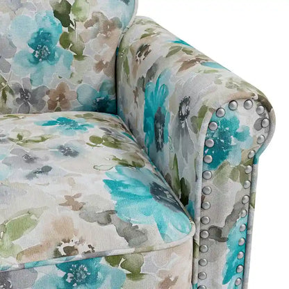 Fauteuil d'appoint Hervé traditionnel à accoudoirs roulés et clous décoratifs en étain