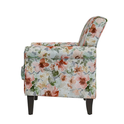 Fauteuil d'appoint Hervé traditionnel à accoudoirs roulés et clous décoratifs en étain