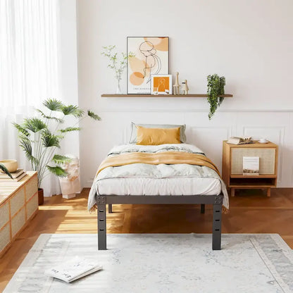 Cadre de lit plateforme en métal noir de 45,7 cm (18 pouces) avec sommier à lattes en bois