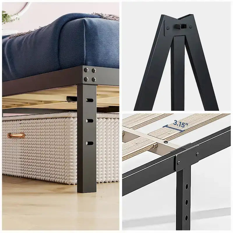 Cadre de lit plateforme en métal noir de 45,7 cm (18 pouces) avec sommier à lattes en bois