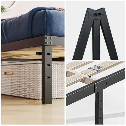 Cadre de lit plateforme en métal noir de 45,7 cm (18 pouces) avec sommier à lattes en bois