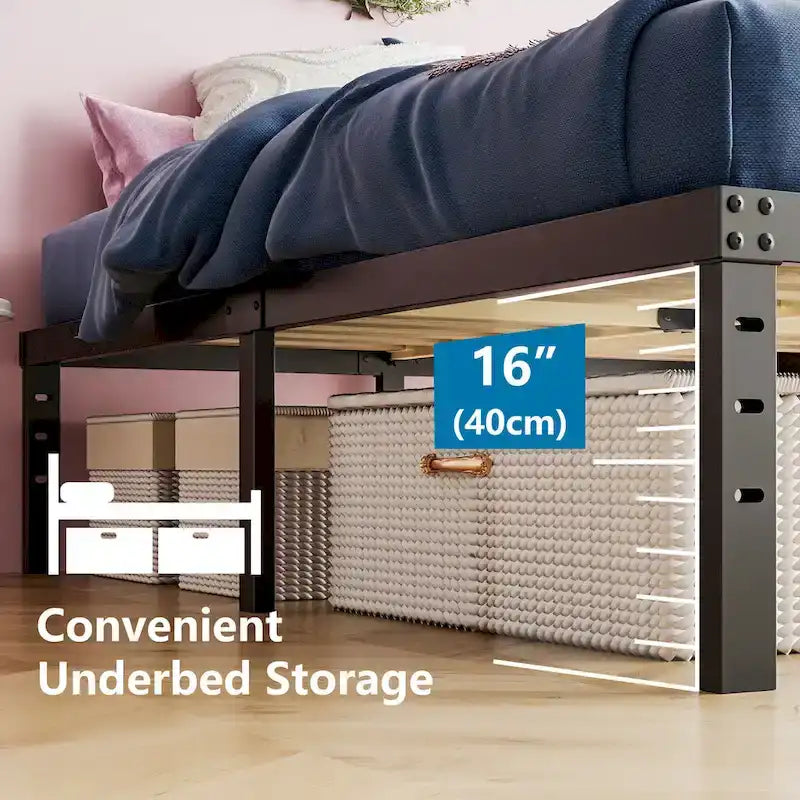 Cadre de lit plateforme en métal noir de 45,7 cm (18 pouces) avec sommier à lattes en bois