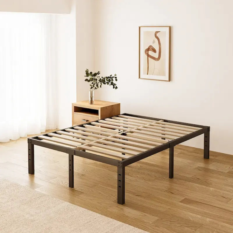 Cadre de lit plateforme en métal noir de 45,7 cm (18 pouces) avec sommier à lattes en bois