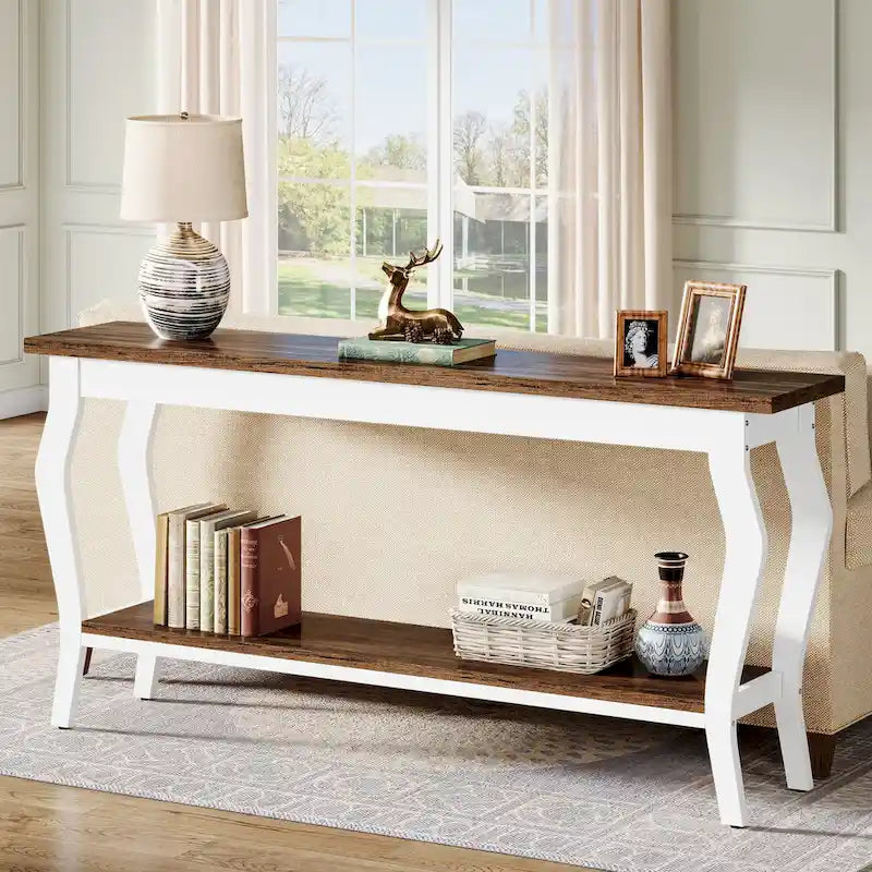 Console étroite et longue à 2 niveaux pour entrée ou salon