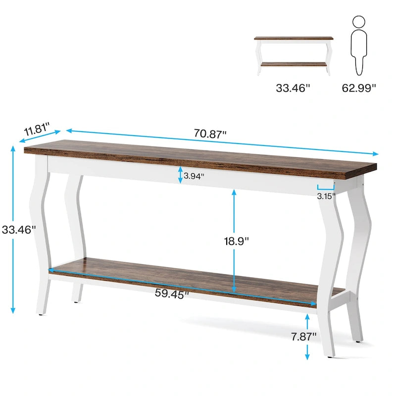 Console étroite et longue à 2 niveaux pour entrée ou salon