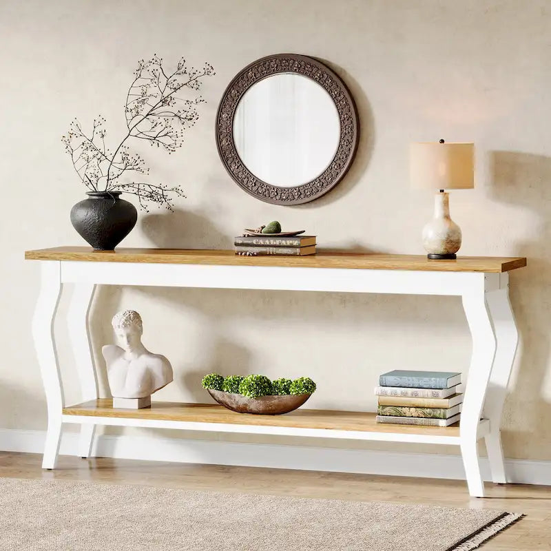 Console étroite et longue à 2 niveaux pour entrée ou salon