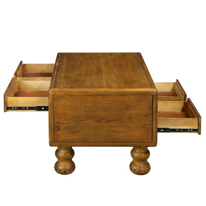 Table basse rectangulaire en bois massif avec 4 tiroirs