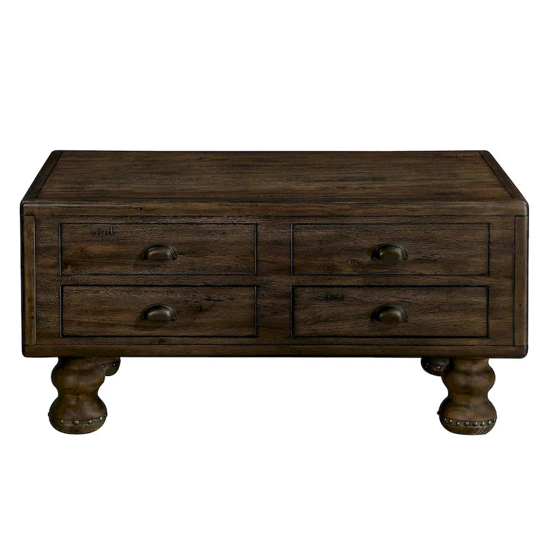 Table basse rectangulaire en bois massif avec 4 tiroirs