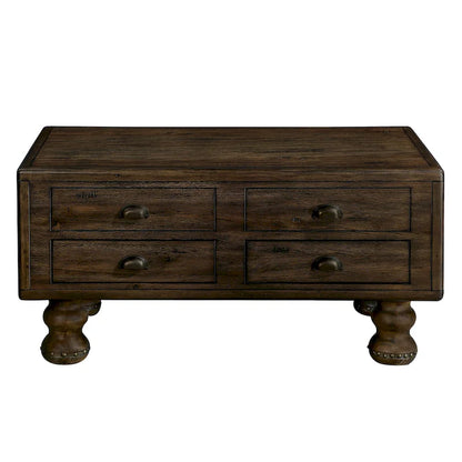 Table basse rectangulaire en bois massif avec 4 tiroirs