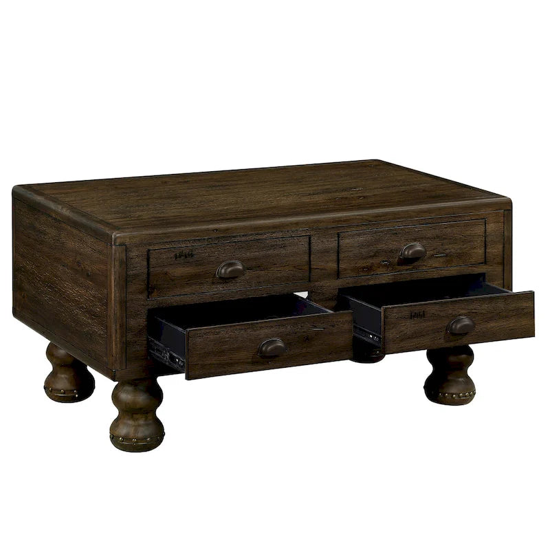 Table basse rectangulaire en bois massif avec 4 tiroirs