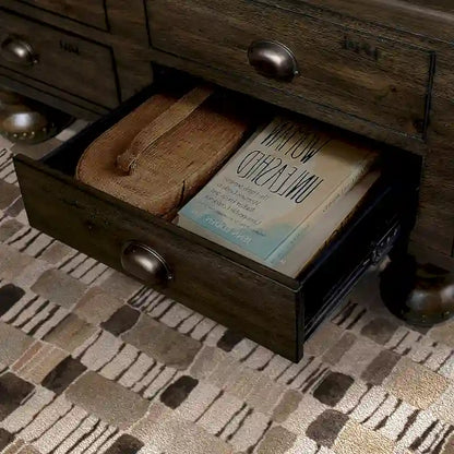 Table basse rectangulaire en bois massif avec 4 tiroirs